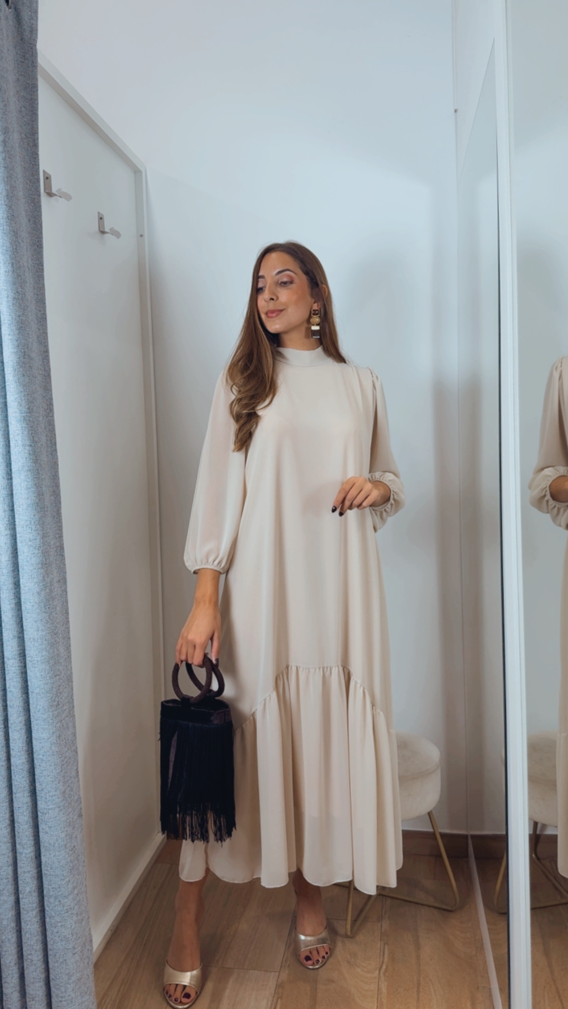 Vestido Gasa Volante Crudo