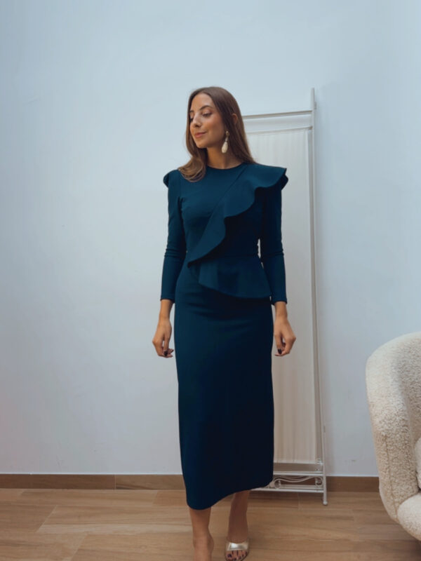 Vestido Azul Marino Volante Pechera