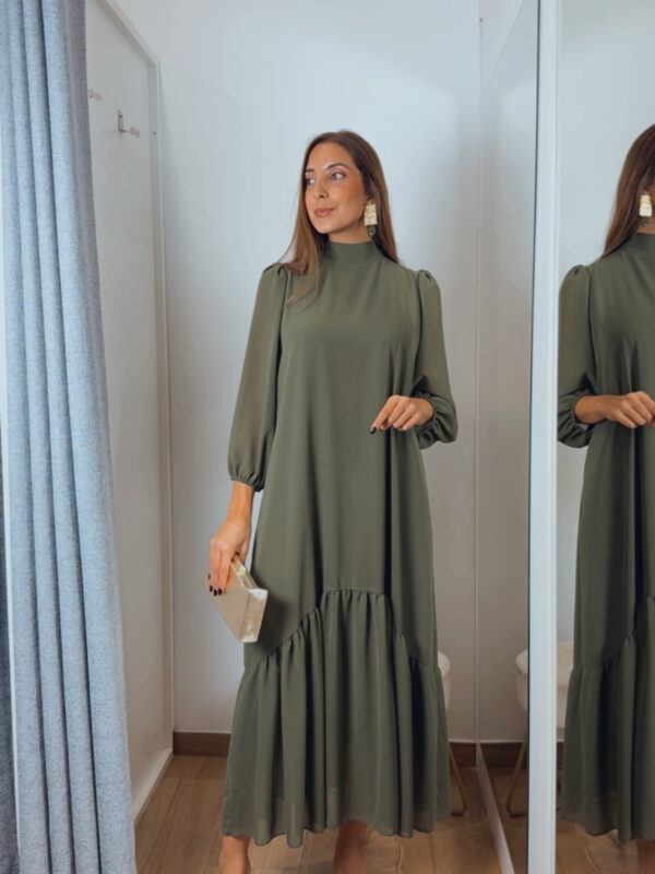 Vestido Gasa Volante Verde Seco