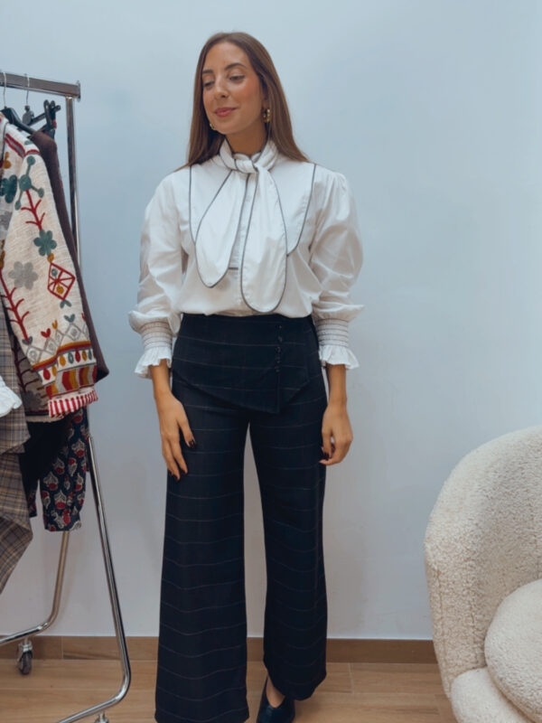 Pantalón Faldón Cuadros Gris Antracita