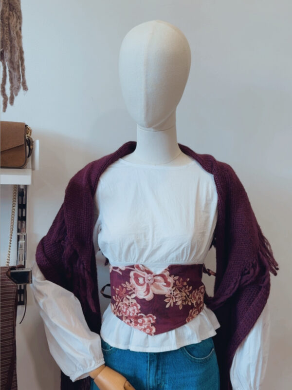 Fajín Reversible Rayas Burdeos & Rosa