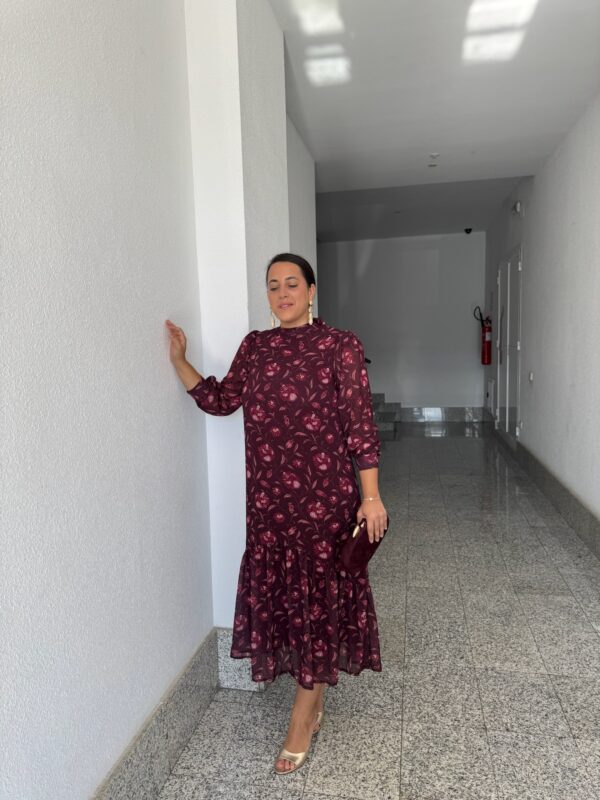 Vestido Gasa Estampado Vino & Burdeos