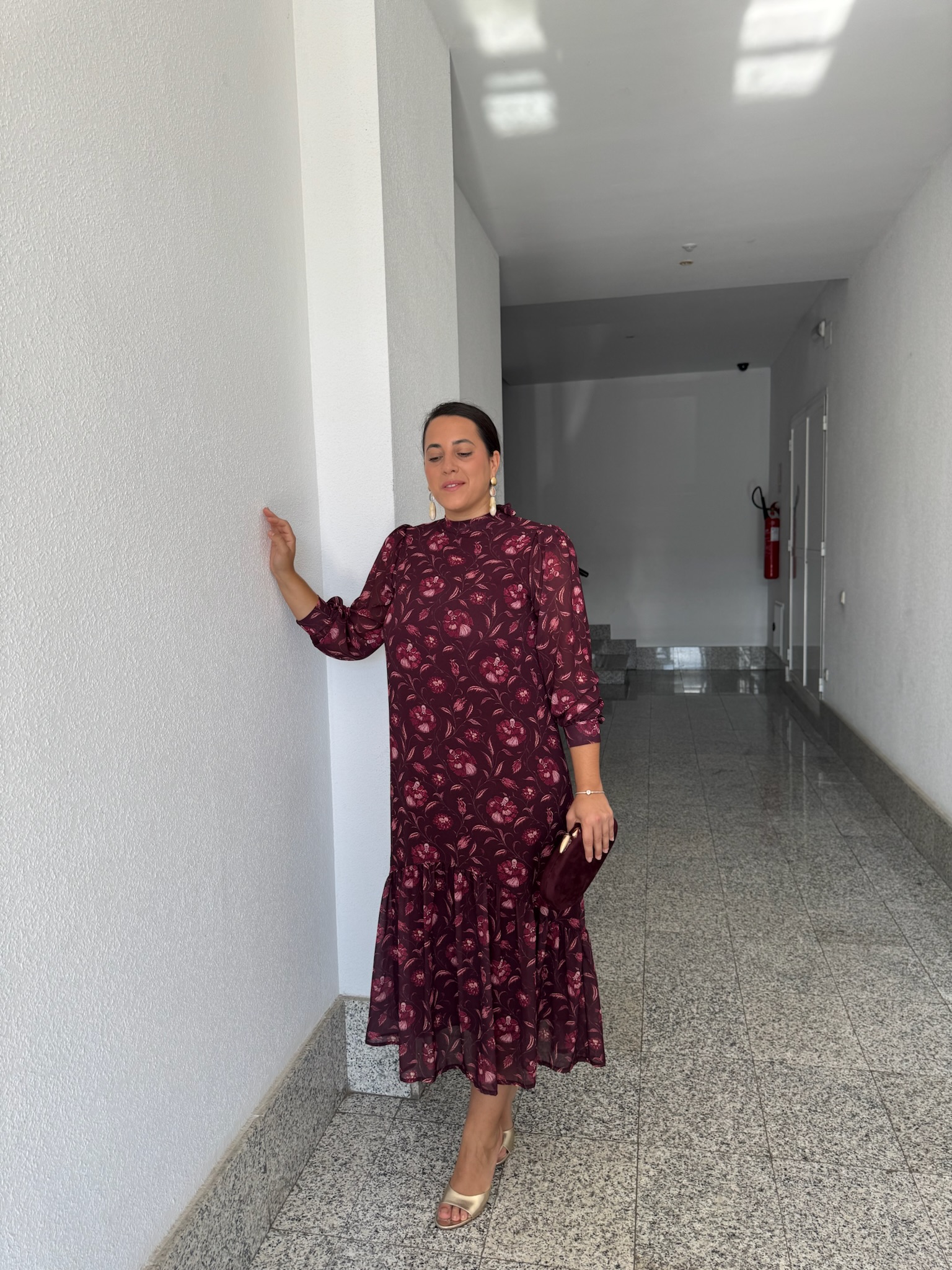 Vestido Gasa Estampado Vino & Burdeos
