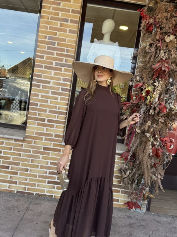 Vestido Gasa Volante Café