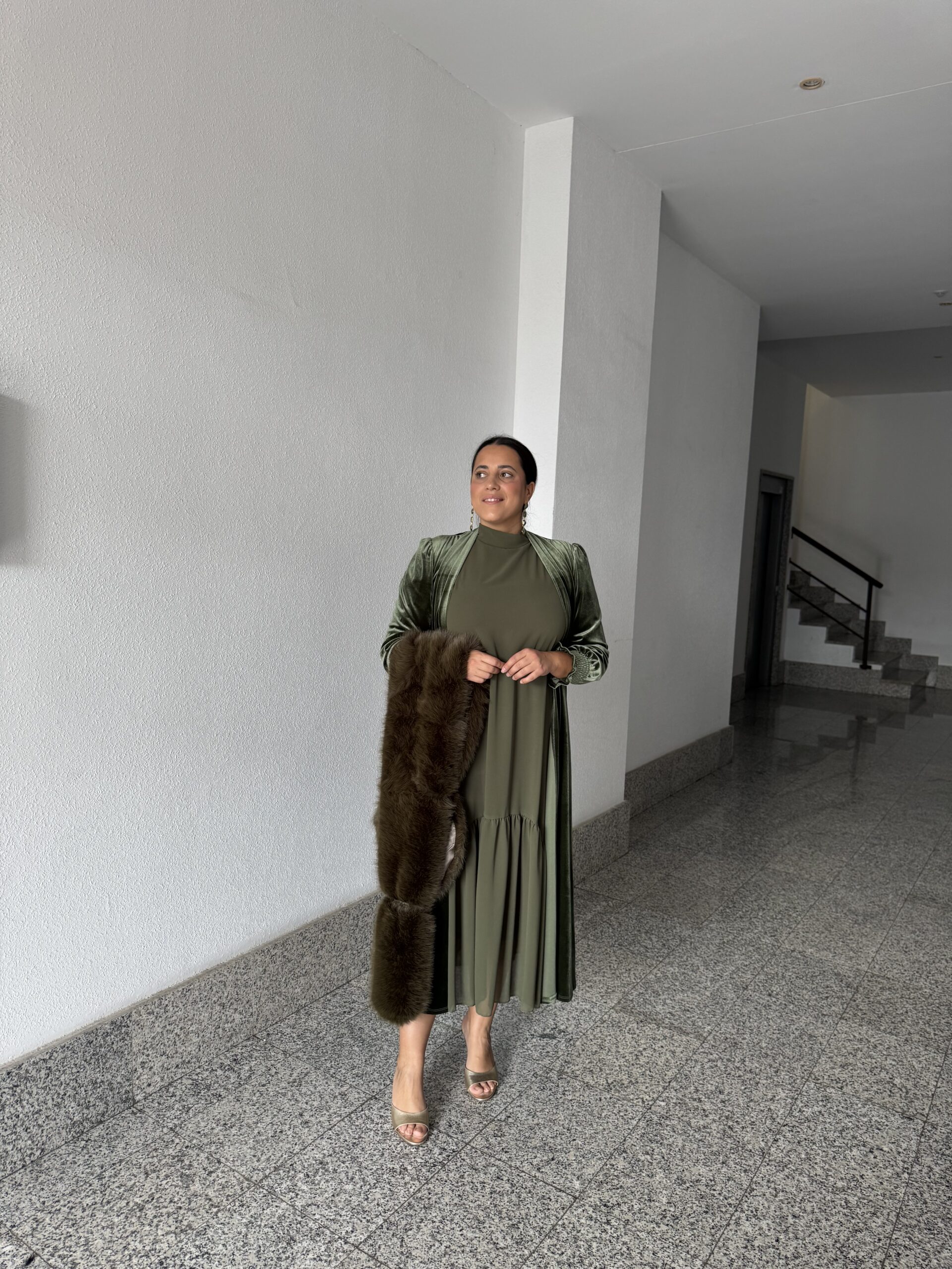 Kimono Terciopelo Verde Seco