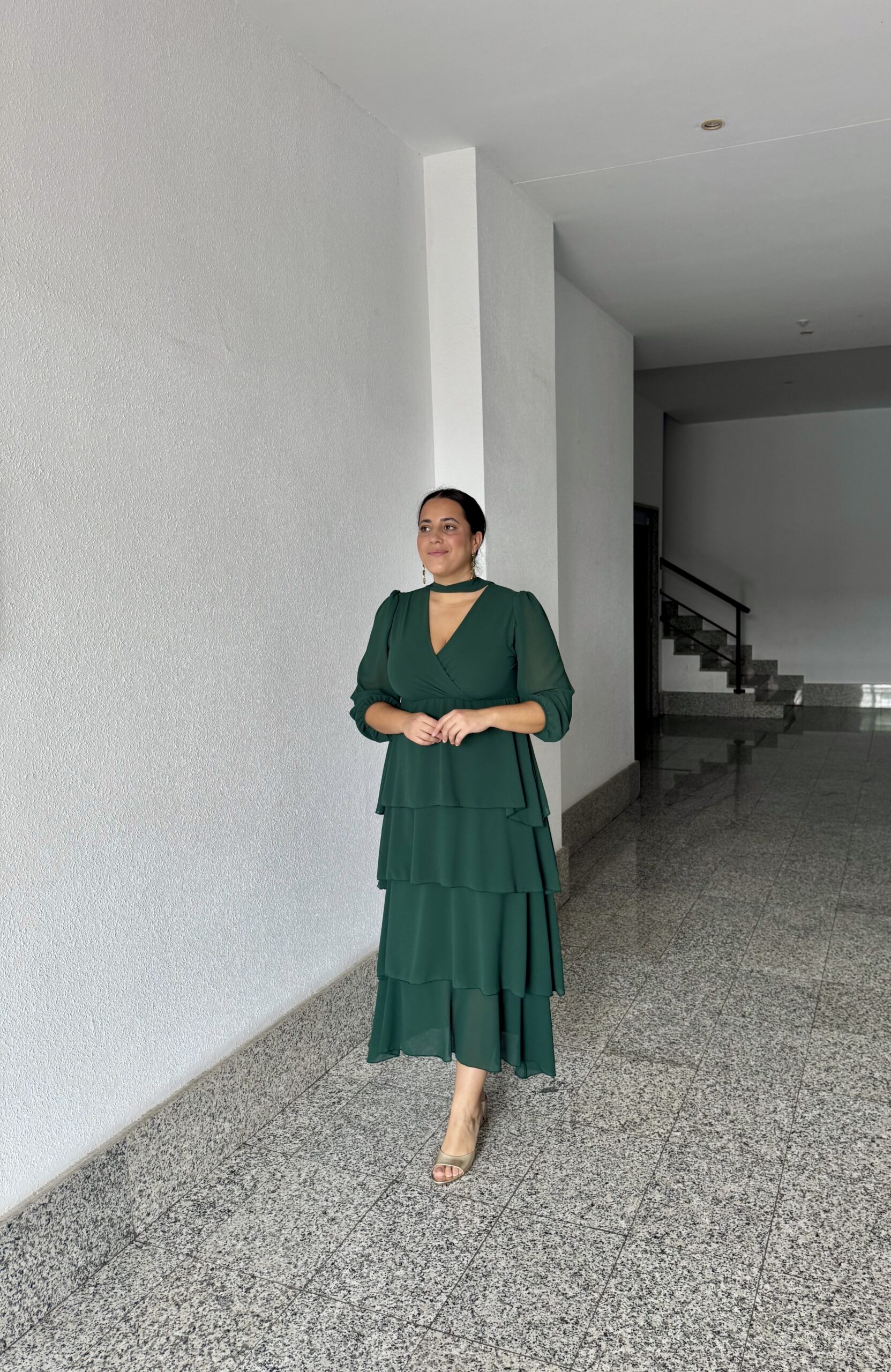 Vestido Volante Verde Botella