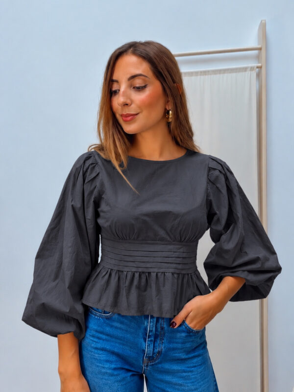 Blusa Tablas Cintura Gris Antracita