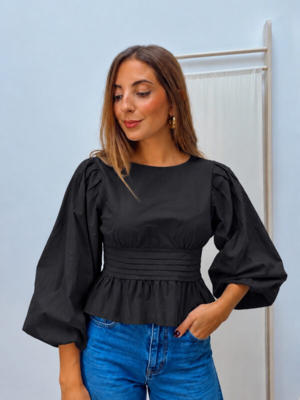 Blusa Tablas Cintura Negra
